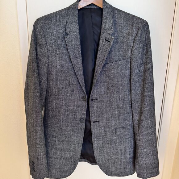 Topman Crosshatch Gray Blazer Men’s 36R Slim Fit 2-Button Jacket - Picture 1 of 10